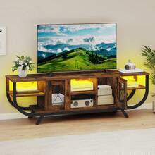 BALCONERA 140cm Industrial TV Stand Cabinet With LED Lights – Rustic Brown, Metal Frame, Storage Cabinets & Open Shelves, Fits 65 Inch TVs - Brown - View 2