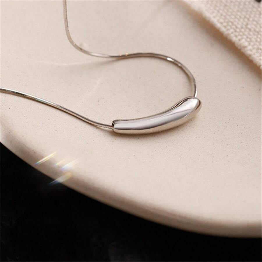 Collar de cadena simple para estudiantes japonés y coreano, collar de berenjena de moda - platino - Ver 1