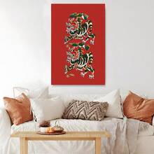 2D Flat Printing, 1pc, A Cartoon Fox With A Bushy Tail Inside A Den-Like Shape, With Forest Elements Like Trees And A Crescent Moon, Canvas Wall Art For Living Room, Bathroom Wall Art Bedroom Framed Wall Art Poster Art Prints Ready To Hang Pictures Home Decorations Wall Decor For Office - 彩色 - 查看 4