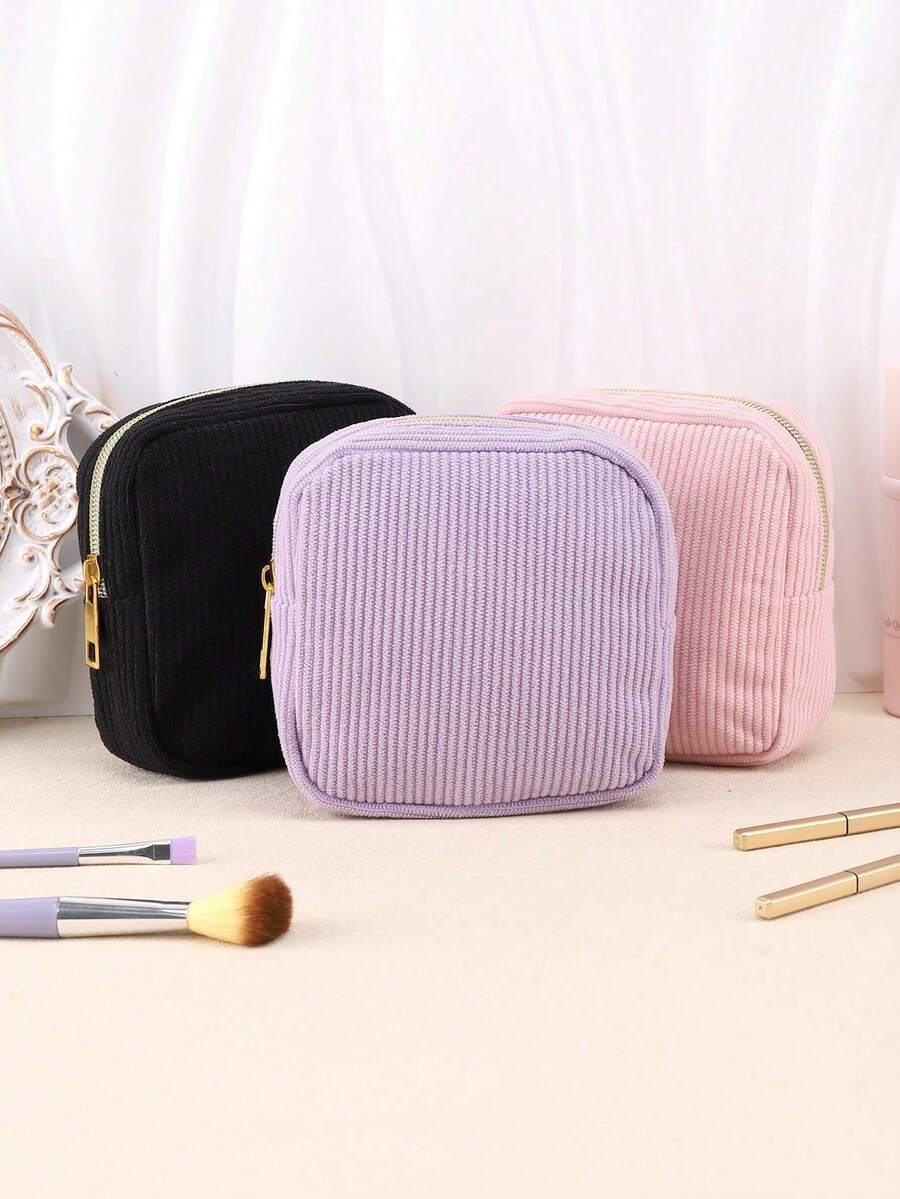 1/2 chiếc túi đựng mỹ phẩm nhỏ, túi mini đựng đồ trang điểm bằng vải nhung kẻ, túi đựng mỹ phẩm dễ thương cho nữ với các ngăn nhỏ bên trong. - Nhiều màu - Xem 1