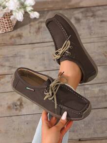 Zapatillas casuales con cordones para adolescentes, adecuadas para uso en exteriores e interiores - Marrón - Ver 6