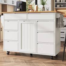 Modern Kitchen Island, Kitchen Unit, Extendable Rolling Cart With Worktop, Serving Trolley With Spice Rack And 8 Drawers, White - White - View 11