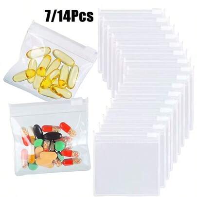 14/7 piezas Juego de bolsas con cremallera reutilizables para pastillas, organizador de almacenamiento de medicamentos, bolsas para pastillas de viaje semitransparentes con cierre deslizante, para pastillas y artículos pequeños, organizador de pastillas, almacenamiento de pastillas, contenedor de pastillas, caja de pastillas, decoración de habitación