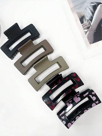 5 st damstil, moderiktiga och eleganta, söta, alla hjärtans dag håraccessoarer, glittrande, hjärtformade mönster, mellanstora fyrkantiga hårklor set, alla hjärtans dag dekoration, festcosplay, håraccessoarer för kvinnor, alla hjärtans dag presenter eleganta hårspännen mode klor