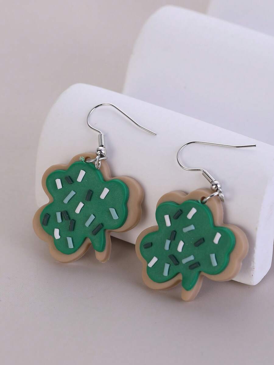 一对手工制作的软陶幸运绿三叶草极简耳环，适合圣帕特里克节、节日和派对佩戴 - 綠色 - 查看 1