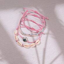 FANCY SHINY Wave String Bracelets Braid Puka Shell Bead Bracelets Handmade Cute  Boho Easter Jewelry Gifts For Women - 粉色 - 查看 4