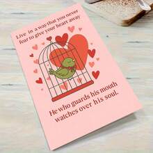 1pc Inspirational Quote Card With Envelope (11cm16cm & 4.33in6.29in) - "Live In A Way That You Never Fear To Give Your Heart Away" On Soft Pink Background With A Green Bird In A Cage And Floating Hearts, Perfect For Encouraging Openness And Emotional Courage, Thoughtful Greeting Card | Motivational Card | Paper Card - Multicolor - View 7