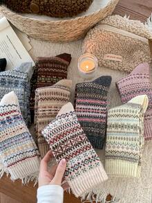 3双装女士加厚长筒袜，复古彩色休闲时尚过膝袜，秋冬款