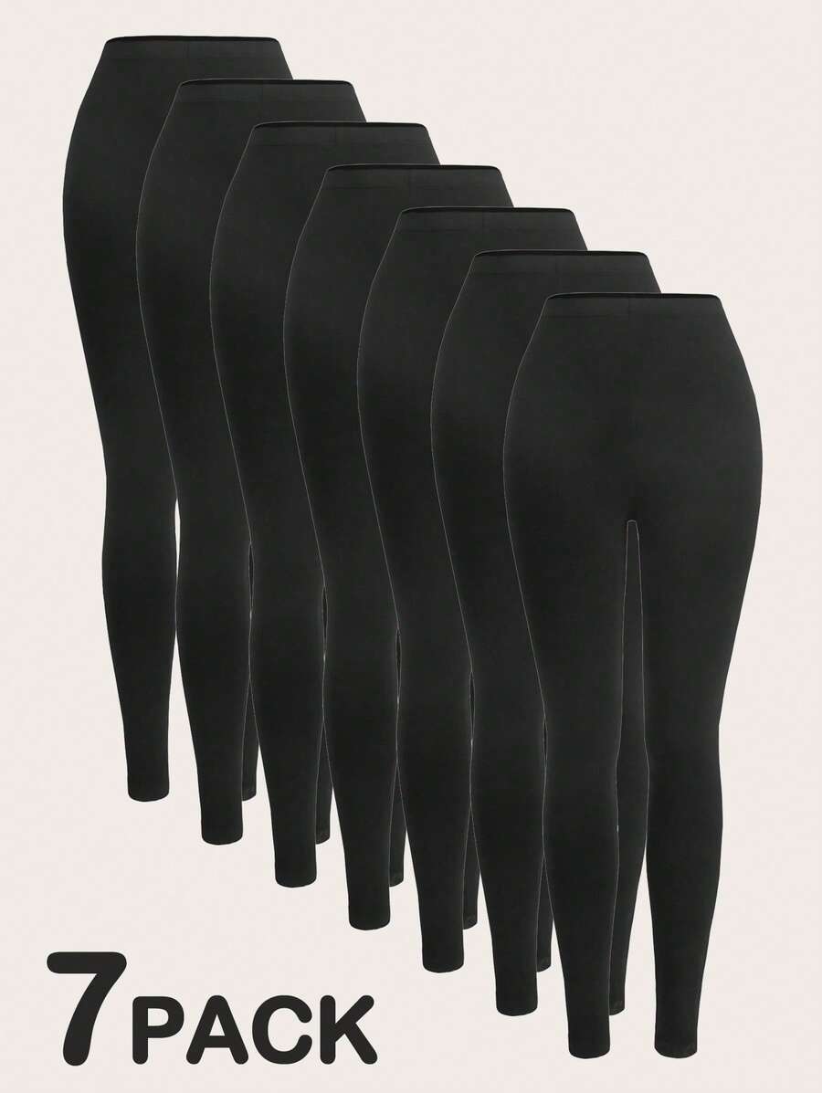 7-Pack Women'S Low-Waisted Leggings - Tummy Control Soft Yoga Ankle Pants, All-Season Workout Leggings For Running, Pilates - 黑色 - 查看 1