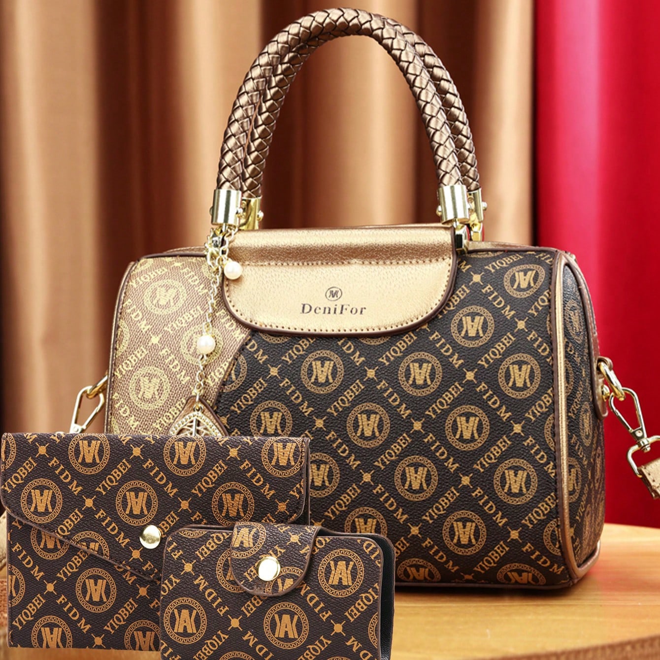 Juego de 3 piezas de bolsos de moda para mujer con estampado, bolso de tela y bolso tipo almohada