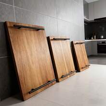 1pc Vintage Wooden Flat Tray With Black Handle, Woodgrain And Brushed Metal Finish, Minimalist Design. Suitable For Breakfast, Coffee, Snacks, Parties, Dining, Entertainment And Decoration, Vintage Centerpiece Decor, Serving Tray, Coffee Table Tray And Storage Tray, Ideal Gift For Holidays, Kitchen Accessory, Kitchen Supplies, Decorative Tray (Solid Wood) - Ginger - View 2