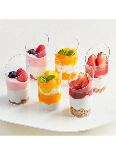 50/25/10pcs Set Angled Dessert Cups, Clear Cake Cups (Dessert Shooter Cups), For Wedding Receptions, Yogurt, Tiramisu, Cheesecake, Pudding, Jelly And Appetizer Mousse