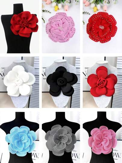 1pc/Pack, 4 Styles Available, Handmade Multi-Color 3-Layer Air Cushion Center Flower Brooch, Large Size DIY Clothing Accessory, Wedding Dress Decor, Length: 22-25cm/Width: 22-25cm
