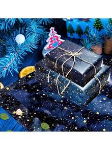 6/12pcs Set, Premium Blue Starry Sky Gift Wrapping Paper | 20-27 Inches, Gold Star & Constellation Pattern, Suitable For Birthday, Ramadan Festivals, Ramadan, Graduation Ceremony, Party Decoration - Multicolor - View 6