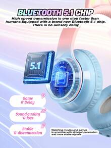 New RGB Glowing Cat Ear Wireless Headphones, Gradient Color Foldable Wireless Bluetooth Headset With Surround Sound, Cute & Fashionable Over-Ear Headphones With Micro SD Card Slot, Suitable For Gaming, Music, Live Streaming - 彩色 - 查看 5