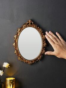 1件树脂材质金色椭圆形浮雕墙面装饰镜，家居墙面装饰挂镜，欧式背景墙面装饰家居艺术挂饰，适用于家居墙面装饰、梳妆镜或摄影道具 - 金色 - 查看 11