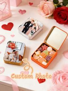 1pc Personalized Custom Rectangular Tin Box, Photo Custom Gift Box, Suitable For Gift Storage Box, Candy Storage Box, Small Storage Box, Candy Packaging Box, Custom Wedding Candy Tin, Wedding Candy Box, Personalized Gift Box Customization - Multicolor - View 2