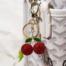 1 Creative And Cute Fruit Diamond-Encrussed Cherry Women's Bag Keychain, Exquisite Car Keychain Pendant - Đỏ - Xem 6