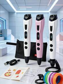 1 Set New 3D Printing Pen With Carrying Bag, Filament, User Manual, 3-Speed Adjustable, Suitable For DIY Crafters
