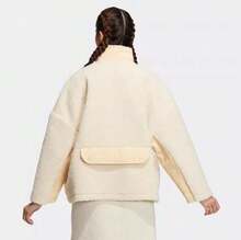 Adidas Áo khoác thể thao cổ đứng rộng rãi ấm áp dành cho nam và nữ - Màu be/Khaki - Xem 5