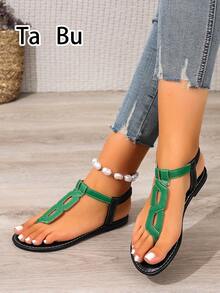 25年时尚女式平底凉鞋，绿色平底凉鞋，黑色平底凉鞋，Z字形设计，柔软舒适的皮革材质 - 綠色 - 查看 5