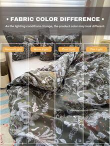 三件套,柔软磨毛超细纤维面料,黑色花卉图案,复古乡村风格,经典畅销款,(含1个被套和2个枕套,不含被芯和枕芯),单人/双人尺寸 - 黑色 - 查看 7