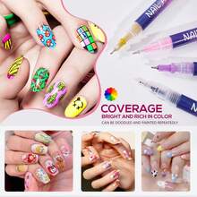 12-Color Set Nail Painting Pens, 0.5mm Ultra-Fine Tip For DIY Nail Designs, DIY Nail Art Pens Tools Rich Colors Easy To Apply, Quick Dry, Long Lasting Manicure For Salon & Festival Nail Art Use - Multicolor - View 6
