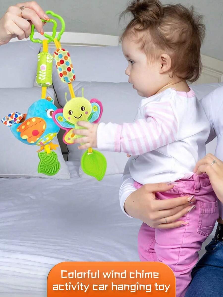 1pc Colorful Rattle Toy For Baby Boys & Girls, Cute Plush Rattle Soother Toy With Rattle And BB Sound, Suitable As Newborn Baby Gift