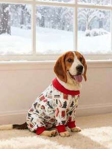 PETSIN 1 件中大型犬幼犬舒适可爱圣诞保暖睡衣，柔软有弹性长袖冬季服装，适合拉布拉多罗威纳犬比格犬圣诞礼物，节日庆祝