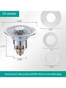 1pc Stainless Steel Universal Sink Plug, Bathroom Basin Pop-Up Drain Filter, Hair Catcher, Basin Drain Stopper Replacement Parts