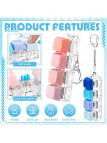 1 Pcs Random Keyboard Adult Fidget Toy Clicker Toy 4-In-1 Keyboard Fidget Keychain Cube Mechanical Key Button Clicker Stress Relief Gift For Office School Home To Pass The Time(Gradient Colors),The Perfect Christmas Gift, Christmas Stocking Filling - 粉色 - 查看 3