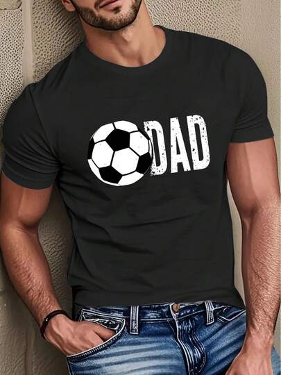 Camiseta de papá de fútbol - Suave y transpirable, camiseta casual de verano con cuello redondo y estampado de "DAD", regalo ideal para el Día del Padre para papás amantes del fútbol, eventos y atuendo casual