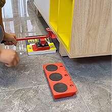 四合一重型家具搬运器，带360°旋转脚轮 - 可调节高度升降杆，沙发/床/冰箱搬运套装，不刮伤地板，家具起吊搬运工具套装，含升降杆和4个轮子，重型家具滚轮，电器滚轮，重型搬运小车滚轮工具，家具升降器 - 彩色 - 查看 8