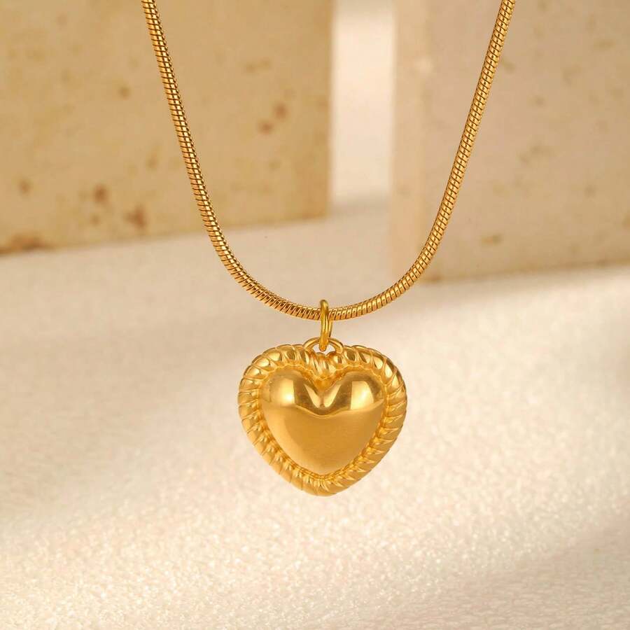 Collar de Corazón de Acero Inoxidable para Mujeres - Dorado - Ver 1