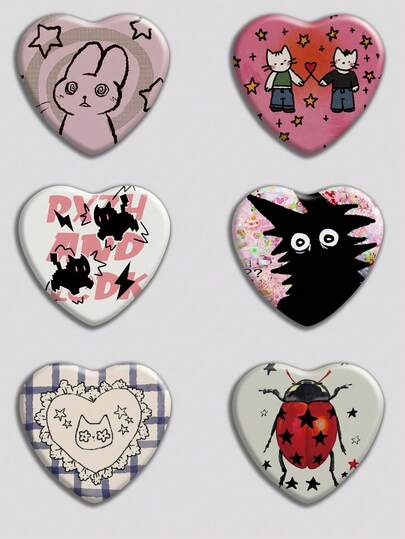 心形徽章，经典时尚徽章/胸针，2D平面设计，高品质金属饰品，适合装饰衣服、帽子、背包，是送给朋友、同学、同事和家人的趣味礼物。