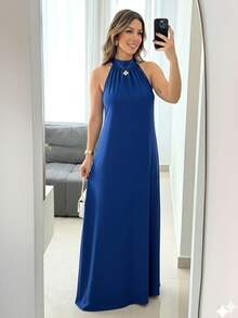 Women's Long Dress, Backless, Loose Fit, Elegant, Casual, Summer - 寶藍色 - 查看 3