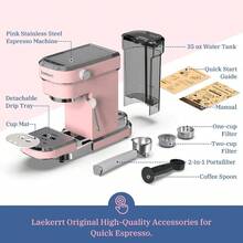 Laekerrt Máquina de café exprés profesional de 20 bares con espumador de leche casera de acero inoxidable para capuchino y café con leche regalo para mujeres esposa hija o mamá color rosa - Tipo de Enchufe A USA (110-127V) - Ver 7