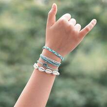 Pulseras de cuerda ondulada brillante y elegante, pulseras trenzadas con cuentas de concha puka, hechas a mano, lindas, joyería bohemia, regalos de Pascua para mujeres - Azul cielo - Ver 2