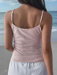 Sunny Girl Style Summer Valentine's Day Y2K Graduation Season Beach Vacation Casual Home Wear Sexy Knit Striped Bow Backless Slim Fit Pink Top - Pink - View 2