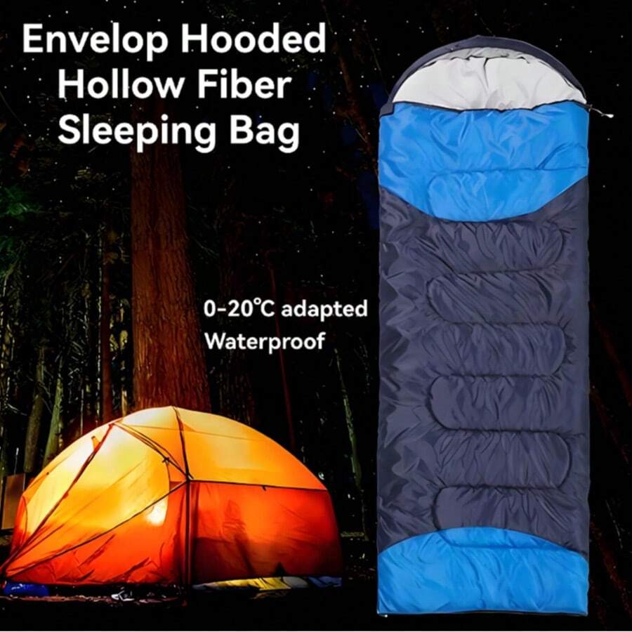 Office Nap Warm Sleeping Bag - A Portable Envelope-Style Alternative To Folding Beds With Retractable Hood, Waterproof Design, Adapt To 0-20℃,Navy & Blue Color Block,Ideal For Office Professionals, Gardens, Camping, Workplaces. - 藍色 - 查看 1