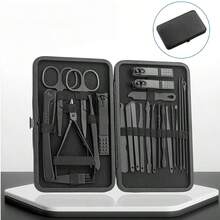 美甲套装，不锈钢专业指甲钳修脚套装，配黑色皮革收纳盒，便携式修甲套装，适合旅行或居家使用，男女皆宜的完美礼物