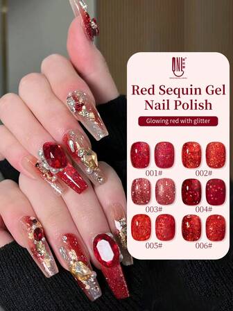 RS NAIL RSNAIL 6 Colors Glitter Gel Nail Polish, Diamond Powder Shiny Nail Gel, Suitable For Nail Art, Nail Design Decoration DIY, Can Be Used At Home Or Nail Salon, Great Christmas/Valentine's Day Nail Gift For Women And Girls, Removable With UV/LED Lamp