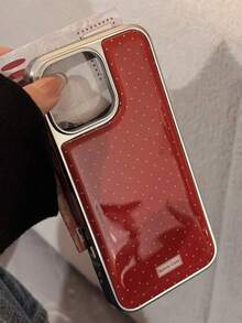 TMGH 1pc GUCADI Electroplated Minimal Polka Dot Soft Silicone Phone Case With Metal Edges, Compatible With IPhone 16/15/14/13 Series The Material Is Soft - 玫紅色 - 查看 1