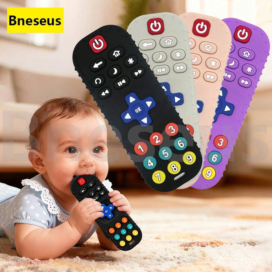 Bneseus 1pc Silicone Teething Toy Suitable For 0-6 Months, 6-12 Months Babies, Remote Control Silicone Teether, Sensory Toy, Chewing Toy For Boys And Girls, Christmas Gift, Stocking Stuffer - Remote-controlled Teething Toy - View 1