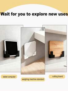 壁挂式体重秤收纳架 - 无缝粘贴安装，耐用塑料材质，节省空间设计，适用于浴室和家庭健身房，兼容体脂秤和健身器材，浴室收纳架，外观时尚，安装简便，带收纳盒 - 彩色 - 查看 10