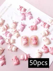 50件美甲DIY卡通立体装饰树脂可爱小猪日韩系可爱风格美甲饰品1包多种颜色和形状混合指甲饰美甲用品美甲宝石 - 彩色 - 查看 6
