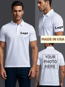 Customized Men's Casual Shirt - Photo/Logo/Text Can Be Printed On The Left Chest And Cuffs, Breathable Summer Short Sleeved, Pure Black, Hand Washed Only Suitable For Family Activities, Father's Day, Valentine's Day Gifts, Personalized Gift Shirt, Durable - White - View 1