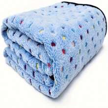 Blue Polka Dot Bordered Pet Blanket, Coral Fleece Flannel Dog Cat Bed Mat Pad Throw - Blue - View 1