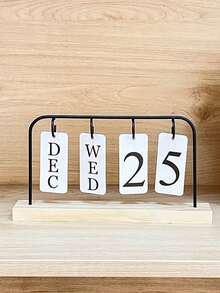1pc Minimalist Wooden Base Desktop Calendar, Creative Flip Page Calendar, Suitable For Home Living Room, Dining Room, Coffee Table, Office Desk Decor, Manual Flip Date Display, Daily Use, Iron Structure, English Display, Adjustable Date Setting, Convenient For Home Or Office Organization. - Multicolor - View 7
