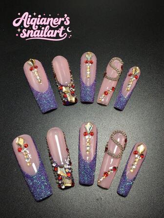 Each Set Consists Of 10 Pieces Of Handmade Y2K Square Acrylic Nail Plates, Designed In French Style With Rhinestones, Sequins, And Chain Decorations, Available In Multiple Tones And Nude Colors. 3 Sizes To Fit, Suitable For Christmas, Parties, Dances, And Daily Wear. Comes With A Nail Kit, Making It An Ideal Press On Nails Gift For Ladies And Girls.